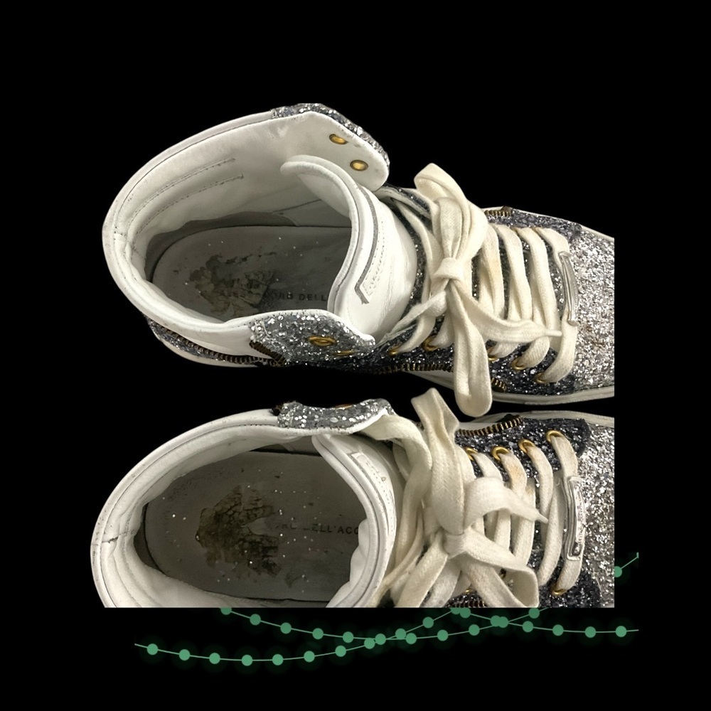 Alessandro Dell’Acqua Sneaker SZ 9 Leather Glitter White Silver Streetwear Women - Picture 6 of 12